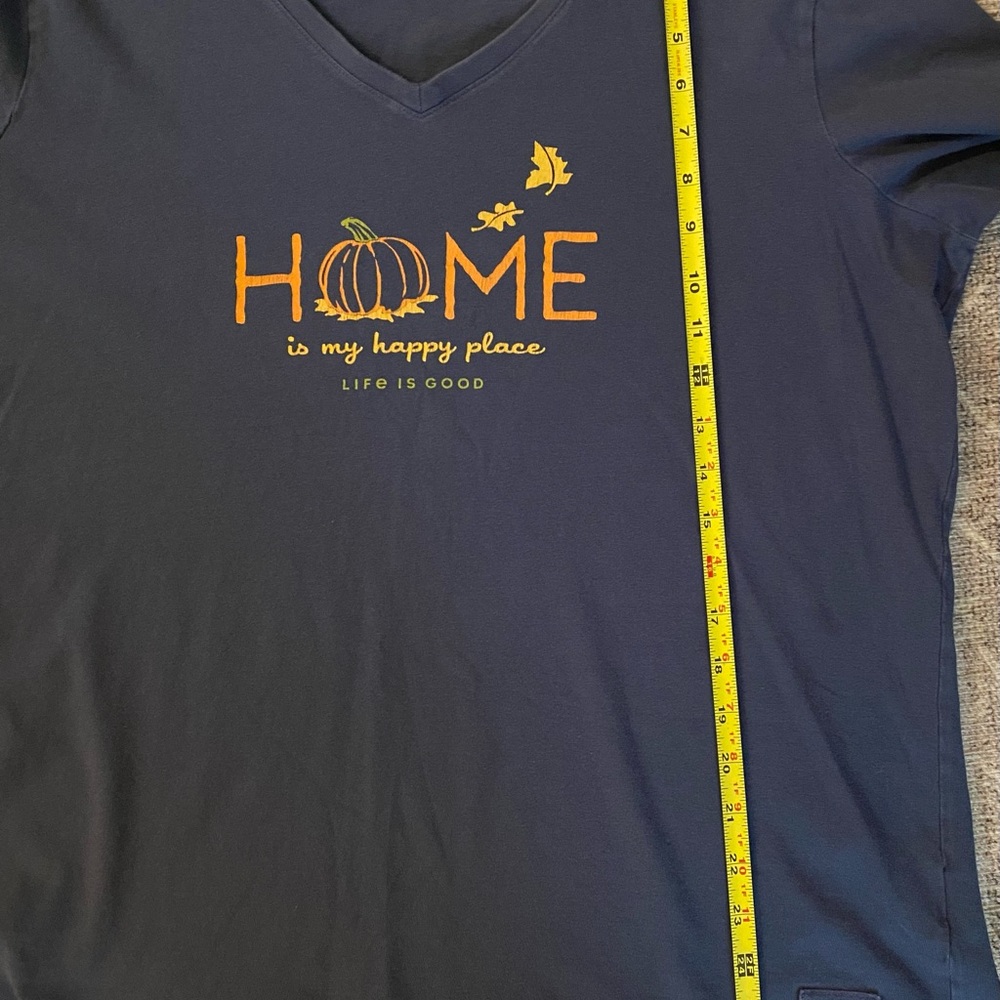 Life is Good Shirt Womens L Home Is My Happy Place Halloween Fall Pumpkin Navy - Picture 6 of 6